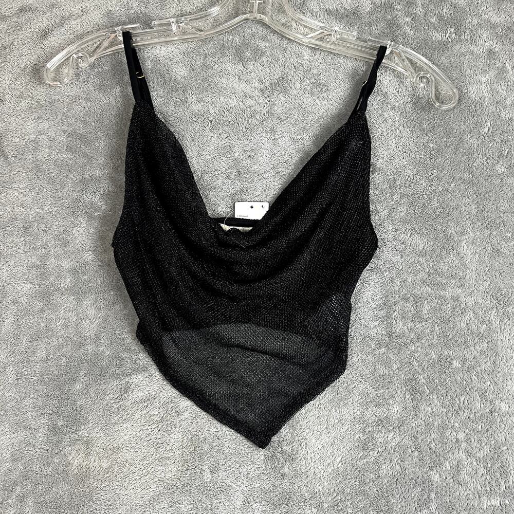 Urban Outfitters Metallic Cowl Neck Top Womens XS Black Sheer Mesh Clubwear NWT‎